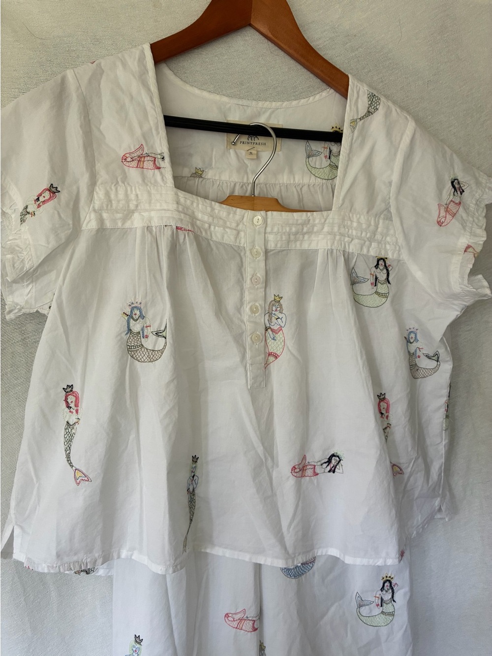 Printfresh Daughters Of Triton Babydoll Pajamas Size M Embroidered Mermaids